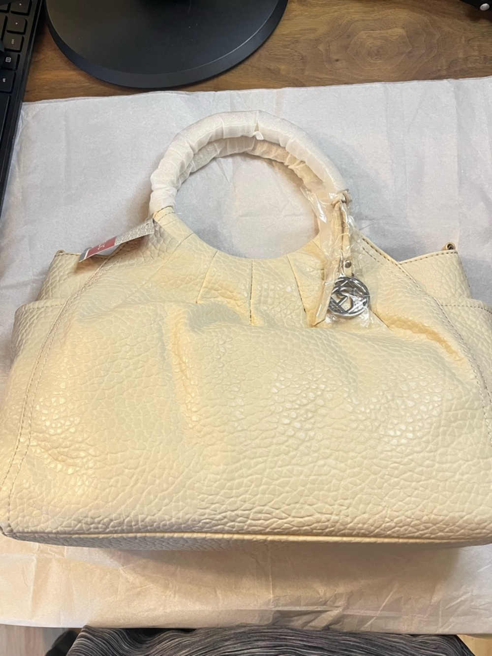 RELIC., Cream Textured Leather Tote Bag with Ring Handles.